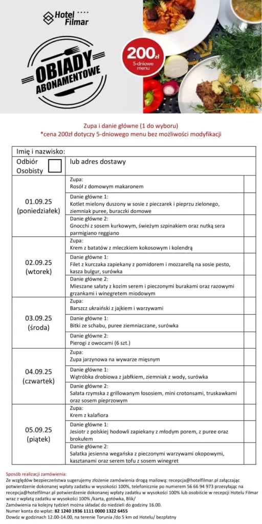 Obiady abonamentowe dla dorosłych