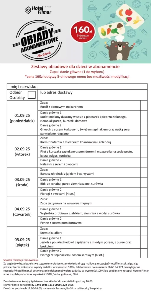 Obiady abonamentowe dziecięce